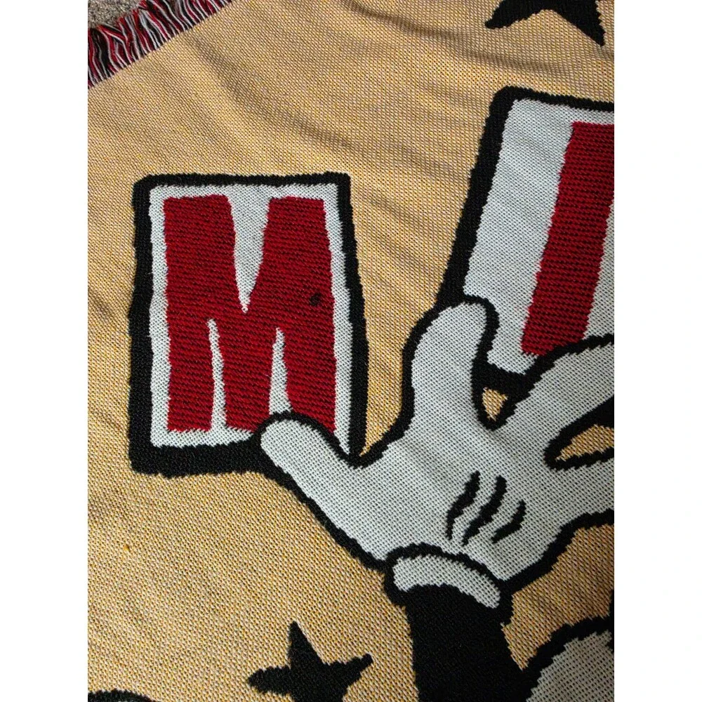 Vintage Disney Beacon Mickey Mouse Fringe Pop Art Tapestry Throw Blanket 54x48